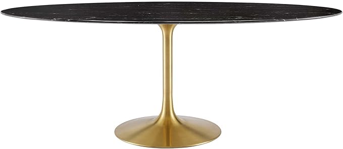 Modway Lippa Oval 78" Mid-Century Modern Artificial Marble Dining Table in Gold Black