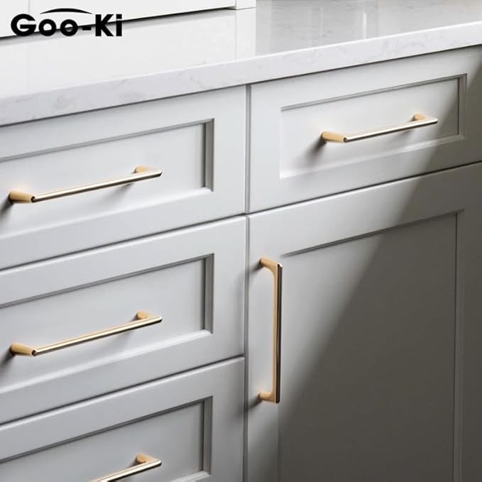 Goo-Ki Shinging Gold Cabinet Pulls with 6.3''(160mm) Hole Centers, Modern Style Zinc Alloy Cabinet Handles for Dresser,Wardrobe,Cupboard- 2 Pack