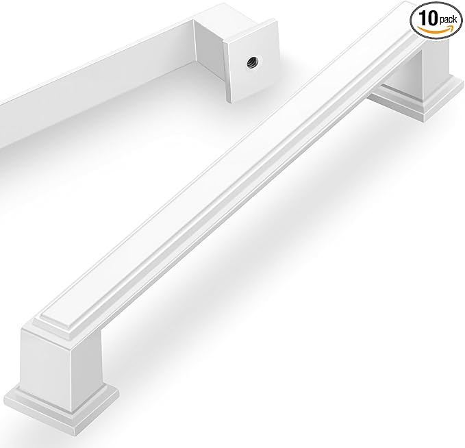 Lardmon 10 Pack 6.3 Inch(160mm) Hole Center Matte White Modern Cabinet Pulls Kitchen Cabinet Handles Kitchen Cabinet Hardware Timeless Drawer Pulls for Dresser Cupboard Wardrobe, Matte White(6.3x10)