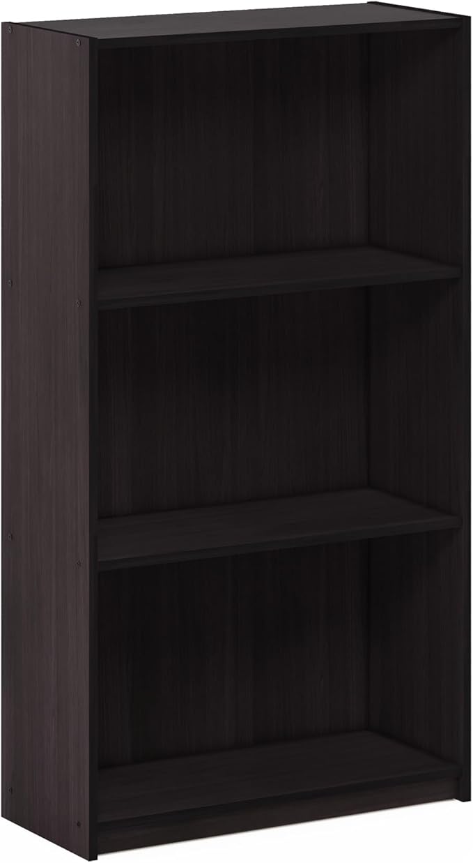 Furinno BASIC Book Shelf, 3-Tier Modern Bookshelf, Bookcase with Open Shelves, 9.3" x 21.8" x 39.5", for Living Room, Bedroom, Home Office, Dark Walnut