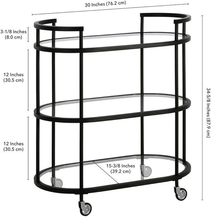 Henn&Hart 30" Wide Oval Bar Cart in Blackened Bronze, Bar Carts for the Home