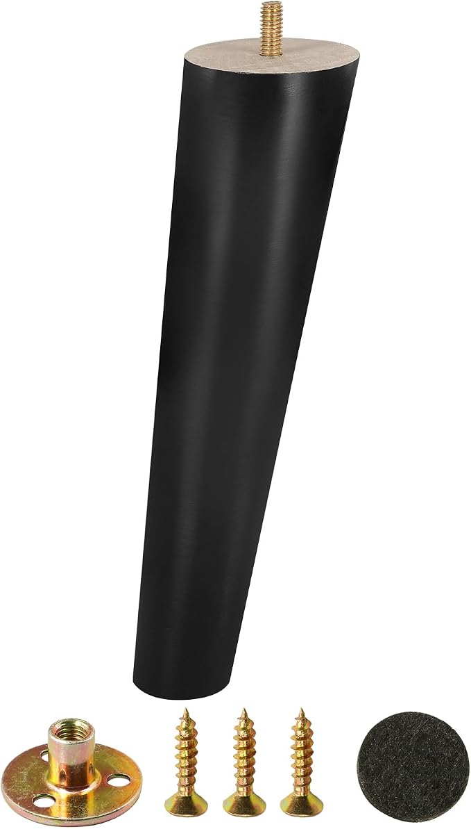 FoDau770 Black Rubber Wood Furniture Legs 10 Inches, 5/16" UNC Slant Tapered Wood Feet Mid Century Sofa Legs, Wooden Furniture Feet Replacement Parts for Cabinet Couch Dresser Chair Ottoman Table