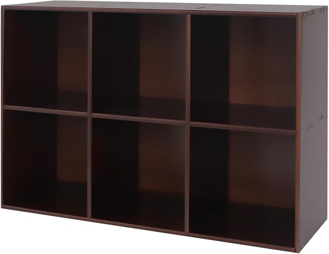 6-Cube Pine Wood Storage Organizer, Solid Wooden Bookshelf with Back Panel, 11in Shelf Opening Bookcase, Freestanding for Living Room, Bedroom, Office - Dark Brown (35.4 x 11.8 x 23.6in)