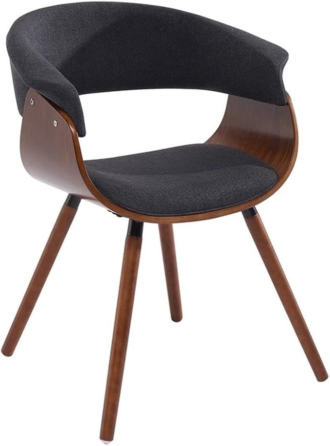 Pemberly Row Mid-Century Modern Fabric and Bent Wood Accent Dining Chair, 29" H, Charcoal Gray and Walnut Finish, Curved Frame, Polyester Foam Cushion, Living Room, Hallway, or Bedroom Seating