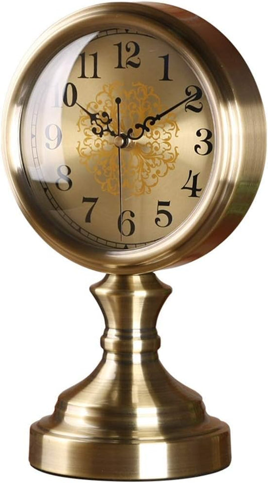 Retro Brass Desk Clock, Classic Metal Antique Clock, Silent Clockwork, Mantel Clock for Living Room, Fireplace, Office, Kitchen Mantel Clock-Metallic