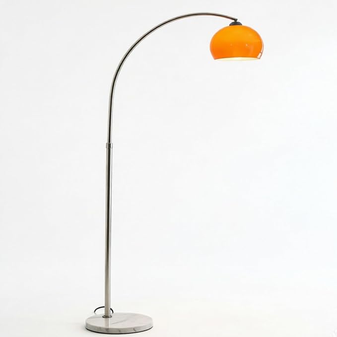 Orange Floor Lamp, Mid Century Modern Standing Lamp with Orange Glass Shade White Marble Base LED Floor Lamp for Living Room Bedroom Office Decor US Plug E27 Bulb Included (Acrylic)