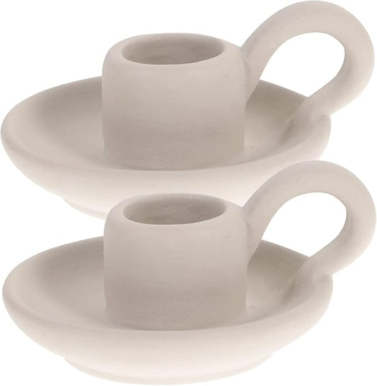 DOITOOL 2Pcs Ceramic Candle Holder Candlestick Holder with Handle, Taper Candle Stand Candlelight Stand Holder Decorative Candle Display Holder for Desktop Dining Room Home Decoration Display (White)