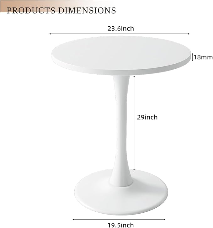 Round Dining Table 24" Circle Tulip Table with Wood Thickened Tabletop & Sturdy Metal Pedestal Mid Century Modern Leisure Bistro Kitchen Tables 2 People Small Places Living Room Cafe,White