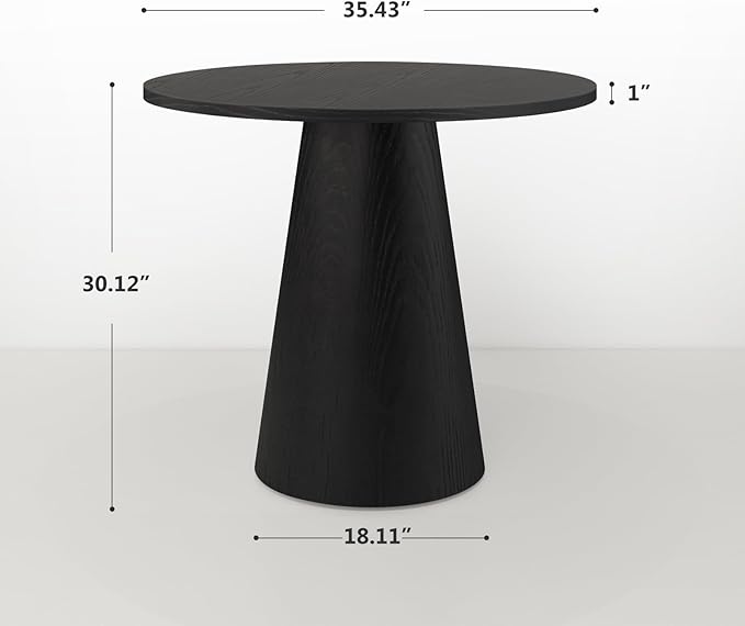 Round Dining Table Wood for 2-4, Modern Farmhouse Kitchen Table, 35'' Small Circle Dining Tables with Pedastal for Kitchen Living Room (Black)