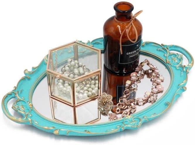 Eaoundm 14.5 x 10 inchs Oval Antique Decorative Wall Mirror Vintage Hanging Mirror (Blue)