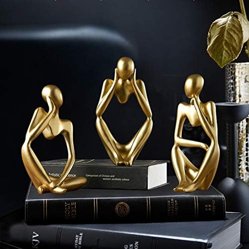 Asng Resin Thinker Style Abstract Sculpture Statue Collectible Figurines Home Office Bookshelf Desktop Decor (Gold,Left, Small)