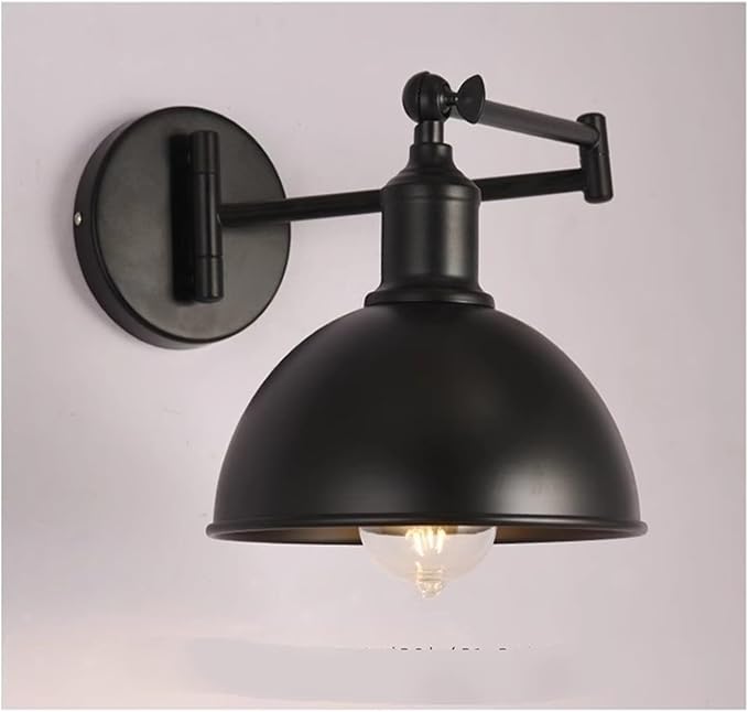 Folding Wall Lamp Retro Rocker Arm Wall Lamp Bedroom Bedside Lamp Iron Art Living Room Study Reading Wall Sconce Swing Arm Adjustable Vintage Wall Mount Light Sconce (Color : F-Black)