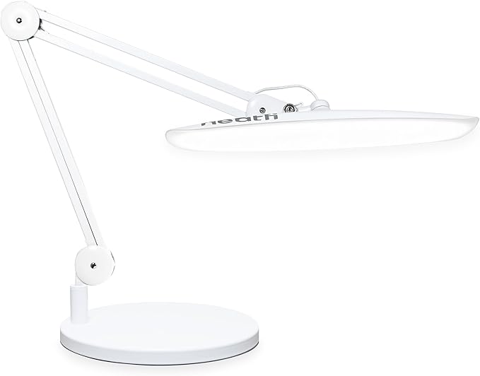 Neatfi XL Nail Desk Lamp with Clamp, 2200 Lumens, 20-Inch Wide Head, Dimmable 4 Levels, 6500K, LED Task Light for Manicure Table, Crafts, Workbench, Office (Non-CCT with Base, White)