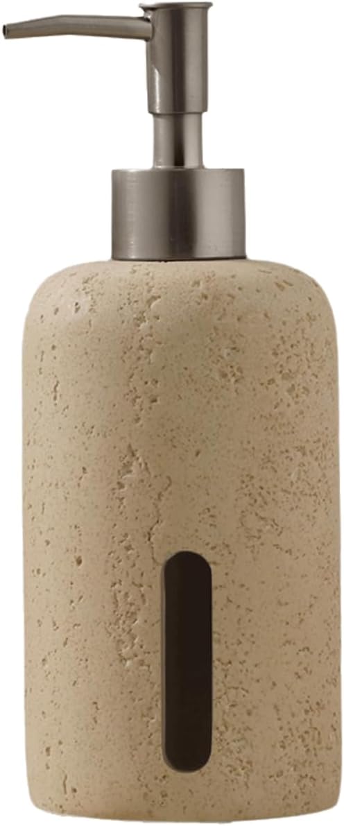 Liquid Soap Dispenser Refillable Stone Soap Dispenser Beige Travertine Liquid Shampoo Bottles Marble Hand Soap Dispenser for Bathroom Kitchen Decor