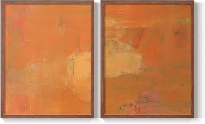 Renditions Gallery Set of 2 Peel & Stick Framed Prints, Abstract Wall Art, Rustic Fain Marking with Brush Strokes Wall Decor, Re-Stickable - Ready to Hang - 8"x10" - Walnut Frame LT588
