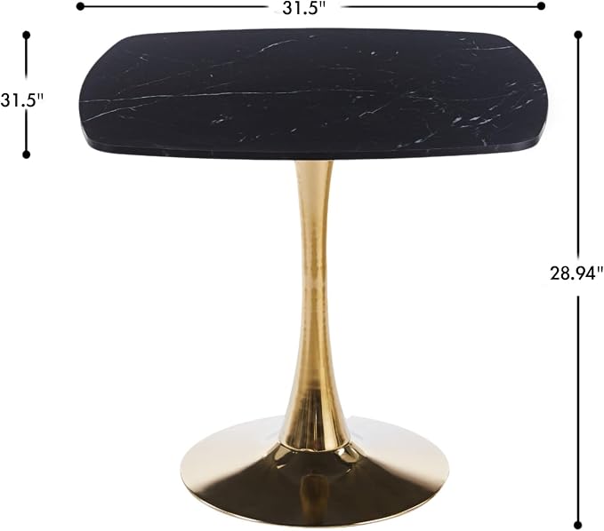 31.5 Inch Black and Golden Square Dining Table for 2-4 Person,Mid-Century Black Tulip Table Kitchen Dining Table with MDF Tabletop and Pedestal Base for Home Kitchen
