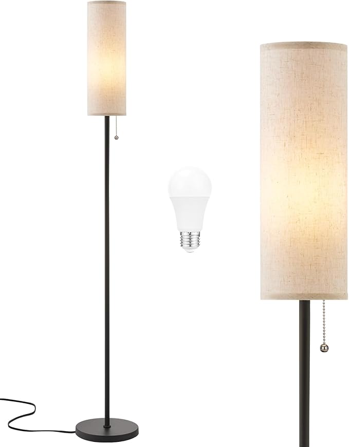 Ambimall 64'' Floor Lamp for Living Room with Bulb, 3 Color Temperature, Tall Lamps with Beige Lampshade & Pull Chain Switch, Pole Lamps Suitable for Bedrooms Study, Minimalist Floor Lamp