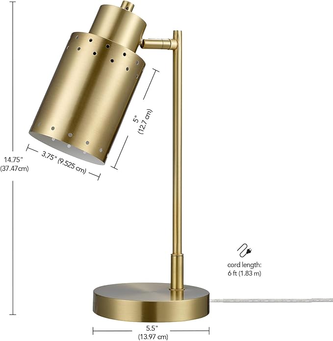 Globe Electric 15" Desk Lamp, Brass Finish, Metal, Adjustable, Reading Light, Home Office, Study Accessories
