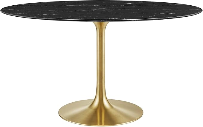 Modway Lippa Oval 54" Artificial Marble Mid-Century Modern Dining Table, Gold Black