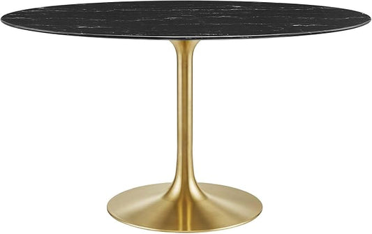 Modway Lippa Oval 54" Artificial Marble Mid-Century Modern Dining Table, Gold Black