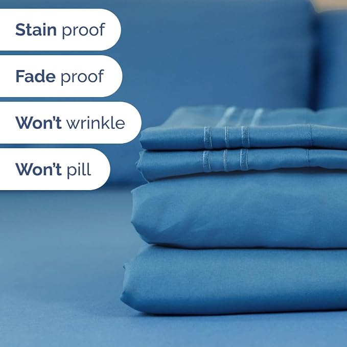 Flex Top Split Head King 4 Piece Sheet Set - Ultra-Soft, Breathable & Cooling Bed Sheets Set - Hotel Luxury Bedding for Women & Men with Deep Pockets - Wrinkle and Fade Free - Oeko-Tex - Denim Blue