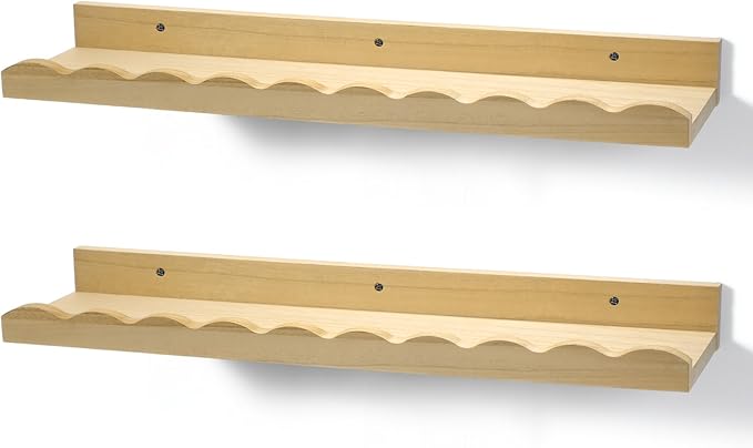 Suzile 2 Pcs Scalloped Shelves Wall Floating Shelves Set for Room, Bathroom, Bedroom, Cute Room Decor Aesthetic and Books, Toys, Photo Frames Storage(12",Natural)