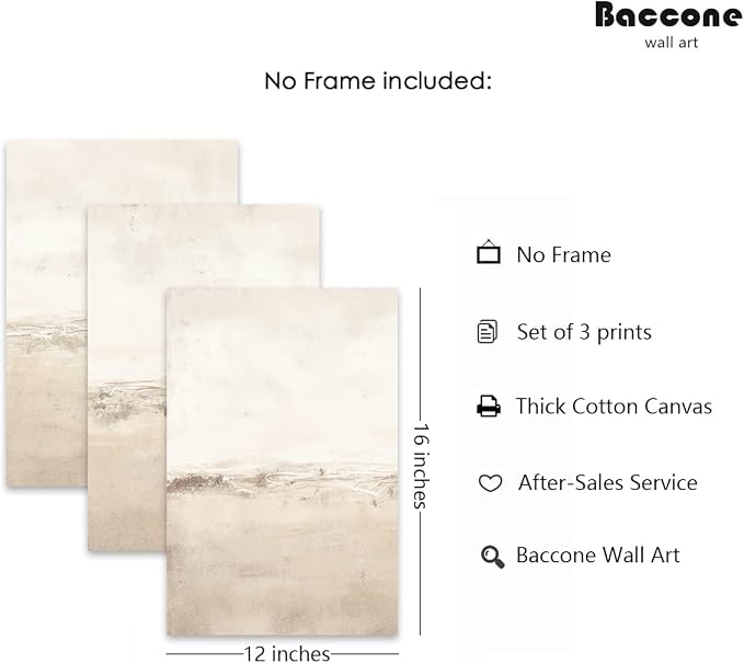 Baccone Beige Abstract Wall Art Set of 3 Neutral Canvas Wall Art Prints Boho Abstract Picture Modern Abstract Art Wall Decor Minimalist Artwork for Living Room Beroom Decor 12x16 Inch UNFRAMED