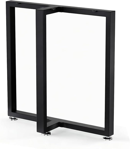 Table Legs 28”H x 24”W Heavy Duty Metal Furniture Legs T Shape for Dining Table Kitchen Table Office Desk Table Base Replacement with Adjustable Feet Pads Screws 1000 LBS Load Black Set of 2