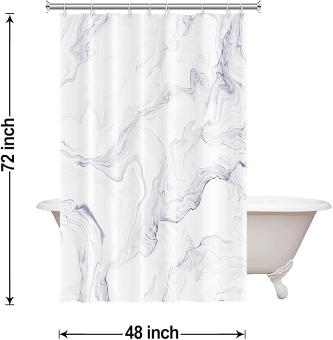 White Shower Curtain, Modern White Marble Shower Curtain for Bathroom Waterproof Abstract Liquid Shower Curtain Set with Hooks, 48x72 Inch