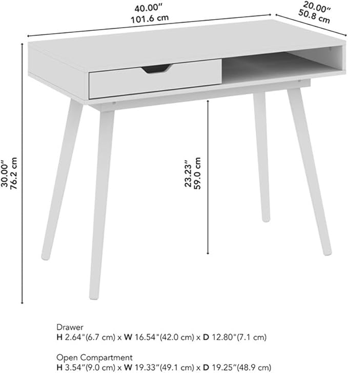 Bush Home Nora 40W Writing Desk in Natural Oak | Compact Writing Table with Storage, Workstation for Home Office or Study Room