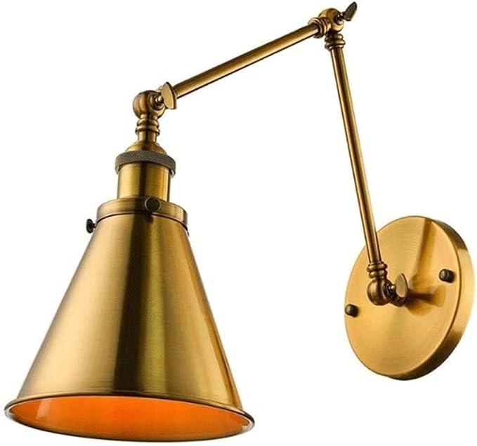 Retro Industrial Swing Arm Wall Lamp-Warm Brass Finish,Wall Mount with Wire Cover,Ideal for Living Room,Foyer,Office,Study,Reading Lights