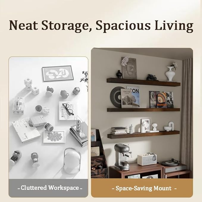 Floating Shelves for Wall, 60 Inch Extra Long Walnut Wall Shelves, Set of 3, Hanging Invisible Brackets Floating Shelves for Living Room,Bedroom,and Kitchen
