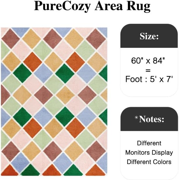 5x7 Checkered Rug for Living Room Colorful Modern Soft Area Rug Fluffy Non-Slip Carpet for Bedroom Playroom Home Aesthetic Decor