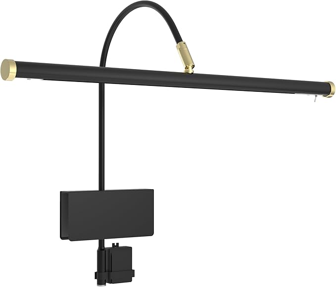 Cocoweb 19" LED Grand Piano Light in Black with Brass Accents with Dimmer Clip