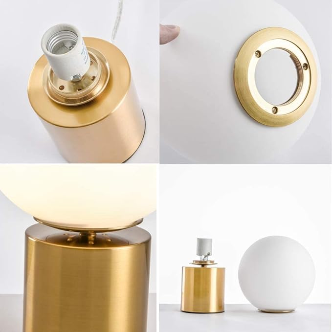 SOTTAE 11 Inch Modern Gold Globe Table Lamp,Vintage Mid Century Round Table Lamp with Milk White Glass Shade Metal Base for Bedroom Bedside Lamp Living Room End Table