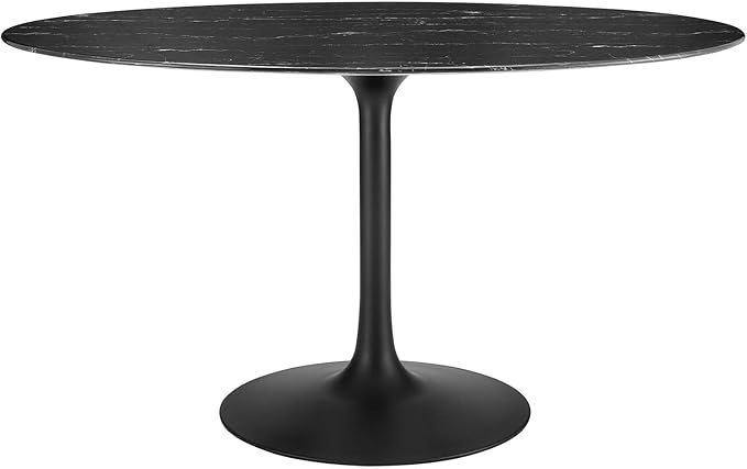 Modway Lippa Oval 54" Mid-Century Modern Artificial Marble Dining Table in Black Black