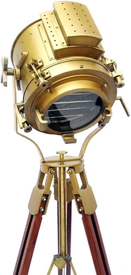 Nautical Antique Finish Brass Spotlight Searchlight Wooden Tripod Floor Lighting Stand Vintage Home Decor By Nauticalmart