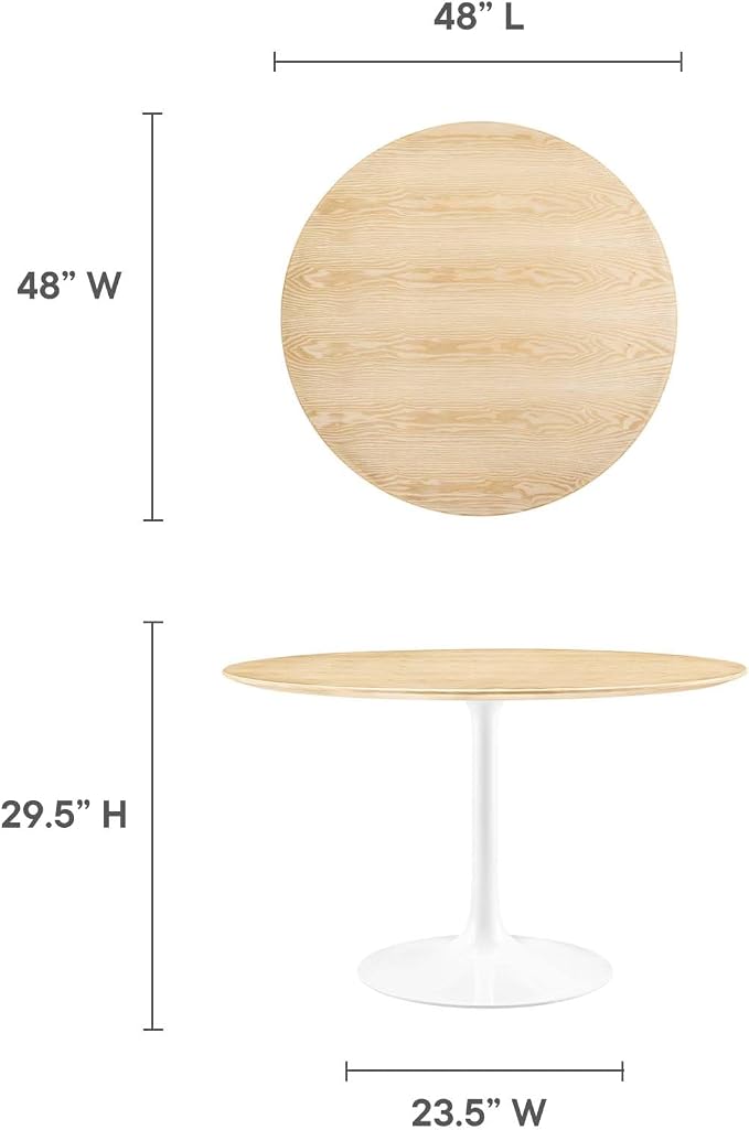 Modway Lippa Dining Table, 48", White Natural
