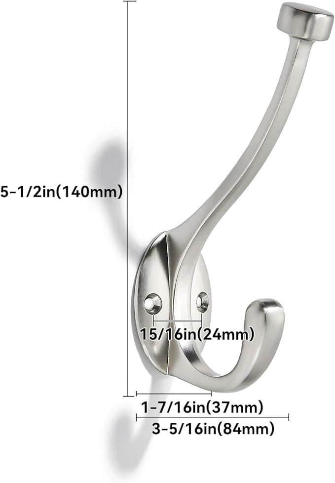 khtumeware The 10 Pack zinc Alloy Brushed-Satin-Nickel Coat Hook is Suitable for bathrooms, Behind Doors, bedrooms, corridors, and is a Towel Robe Silver Hooks for Both Household and Commercial use