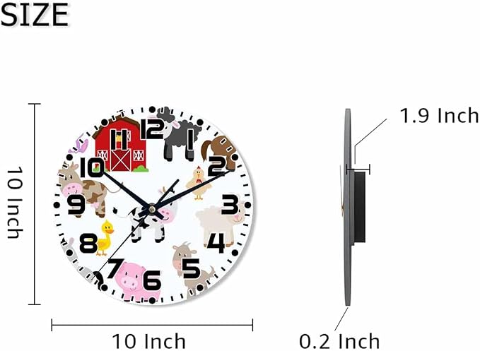 Farm Animals and Barn Wall Clock Pigs Rabbits Goats Chickens Battery Powered Wall Clock Silent Non Ticking 10 Inch for Living Room, Kitchen, Home,Bathroom, Bedroom