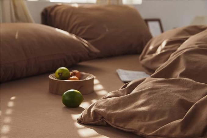 Omelas Brown Duvet Cover Twin Size Chocolate Mocha Coffee Solid Color Plain Bedding Set Simple Modern Soft Lightweight Microfiber Comforter Covers with Zipper Closure for Kids Teens Girls Children,