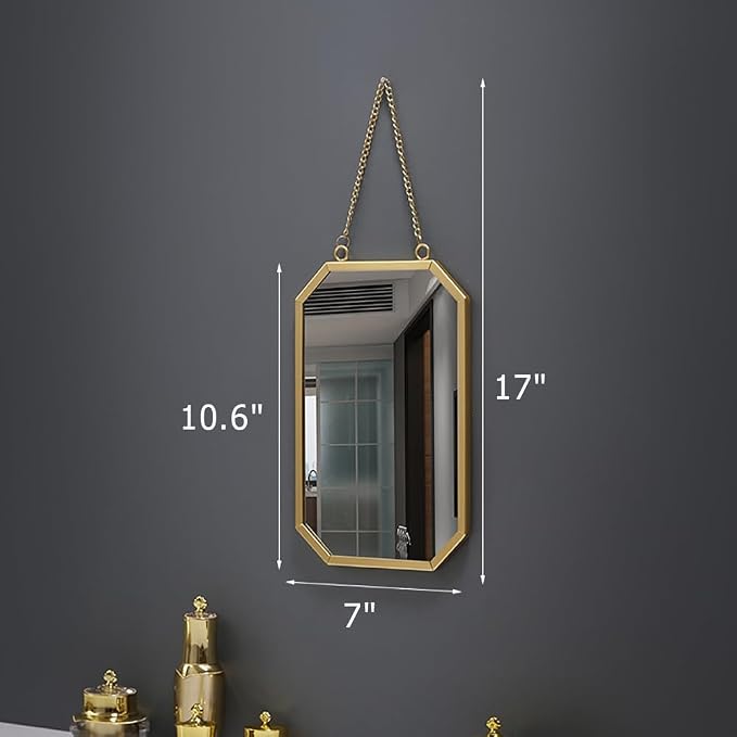 Gold Mirrors for Wall - 2pcs/Set Metal Hexagon Mirror Room Decor & Home Decor Decorative Hanging Boho Mirror Wall Decor for Bedroom Living Room Entryway (Square)