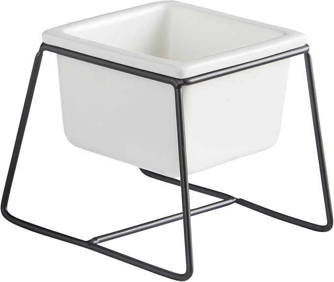 47th & Main Sleek & Modern Square Ceramic Planter with Black Metal Stand for Succulents Flowers and More, Small, White