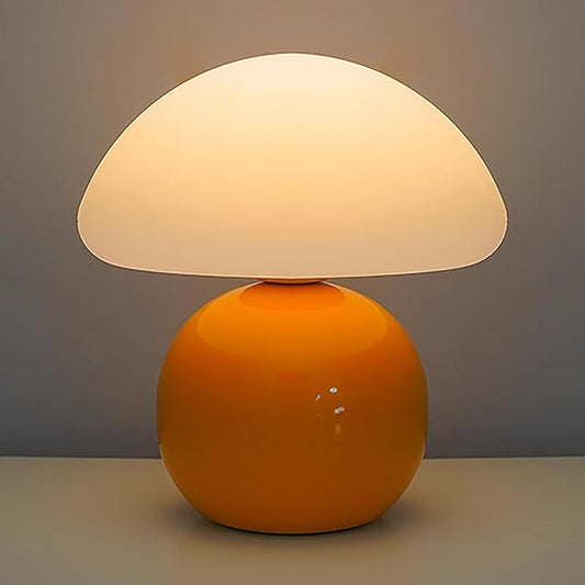 Cute Small Mushroom Lamp, PE Lampshade, Ceramic Base, Adjustable Light Color and Brightness with Power-Off Memory, Safe USB Powered, LED Mushroom Light for Bedroom Living Room (Orange)