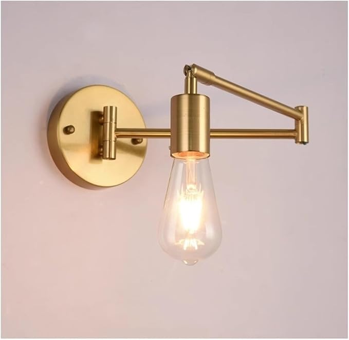 Folding Wall Lamp Retro Rocker Arm Wall Lamp Bedroom Bedside Lamp Iron + Glass Art Living Room Study Reading Wall Sconce Swing Arm Adjustable Vintage Wall Mount Light Sconce (Color : F)