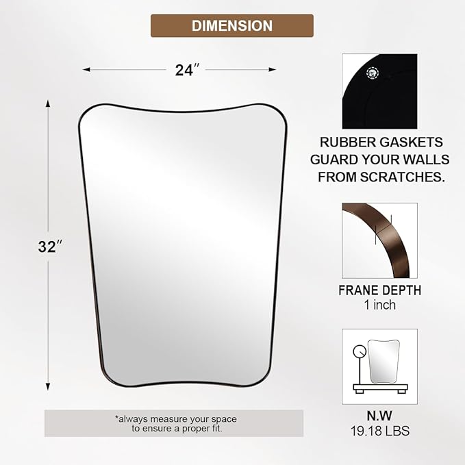 ANDY STAR Brushed Bronze Asymmetrical Mirror, 24"x32" Bathroom Mirror with Premium Stainless Steel Thin Frame, Antique Butterfly-Inspired Designer Mirror, Ideal for Bathroom, Powder Room, Entryway
