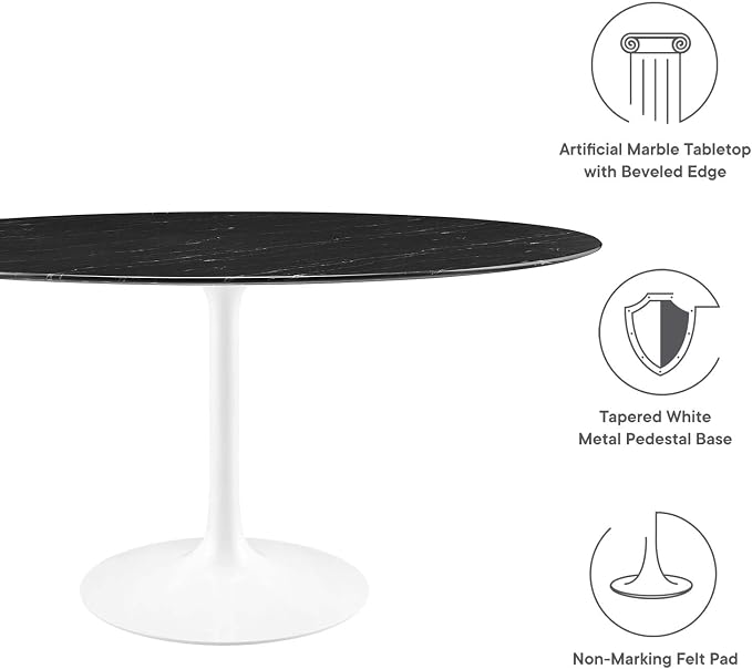 Modway Lippa Dining Table, 60", White Black