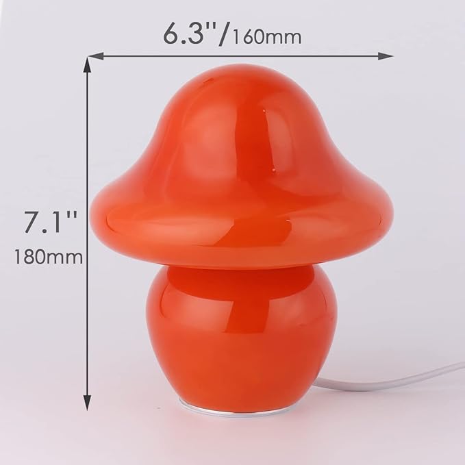 HEQET Mushroom Lamp Orange Glass Mushroom Table Lamp for Bedrooms, Living Room, Aesthetic Lamps for Bedroom, Cute Bedside Lamp