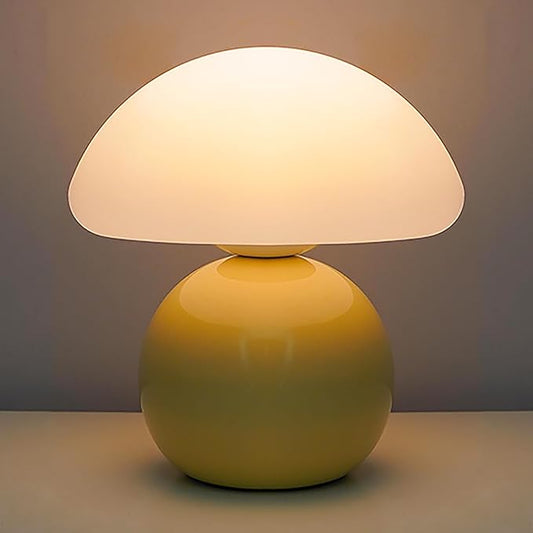 Cute Small Mushroom Lamp, PE Lampshade, Ceramic Base, Adjustable Light Color and Brightness with Power-Off Memory, Safe USB Powered, LED Mushroom Light for Bedroom Living Room (Yellow)