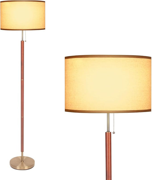 HonoDing Mid-Century Modern Floor Lamp, Walnut Wood Finish, Drum Shade, Living Room Décor (64in, E26 LED)